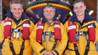 Gavin, Matt and Martin Steeden in lifeboat gear