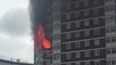 Burning tower block