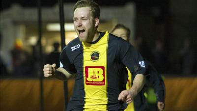 Darren Lavery celebrates his winner for Berwick Rangers against Spartans