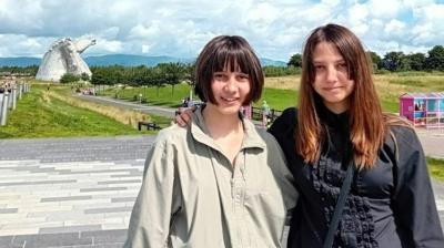 Katya's daughter Masha and Ksyusha at the Kelpies