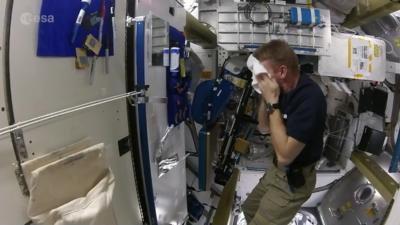 Tim Peake washing in the ISS