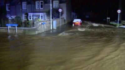 Flooded streets in Inverurie