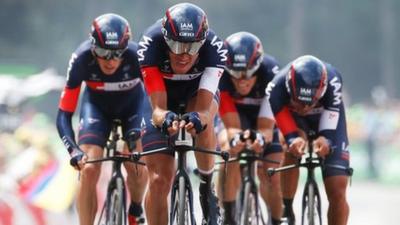 Team IAM complete the ninth stage of the Tour de France