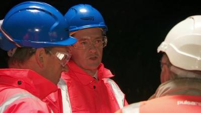 George Osborne with two network rail workers