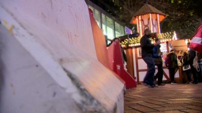 The bollards at Birmingham Christmas market