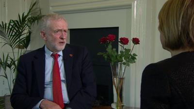 Leader of the Labour Party Jeremy Corbyn speaks to BBC Political Editor Laura Kuenssberg