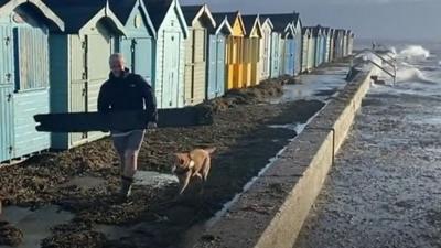 Sea hitting prom at Brightlingsea