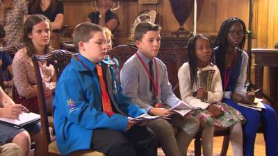 Children at a press conference at Downing Street