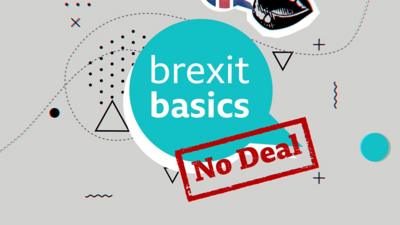 Speech bubble saying "Brexit basics" with a "No deal" stamp across it