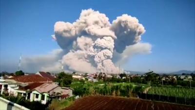 Mount Sinabung erupting