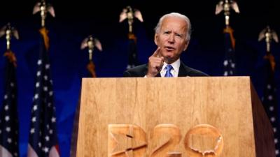 Joe Biden speaks at the Democratic convention.