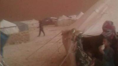 tents in sandstorm