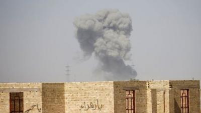 Smoke billows near Falluja