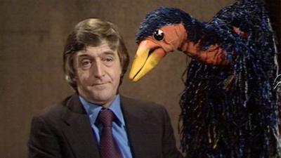 Michael Parkinson next to Emu the puppet.