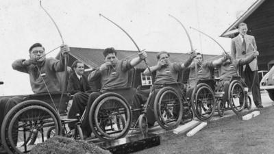 Wheelchair archers pictured in 1953