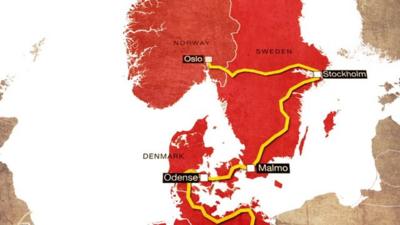 Graphic showing Bilal's travel route across Europe