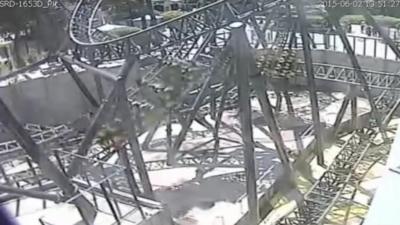 CCTV shows the Smiler ride at Alton Towers moments before the crash