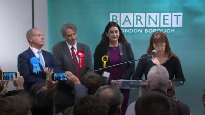 The returning officer reads out the result in Barnet