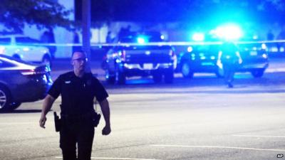 Police near scene of shooting at a cinema in Lafayette, Louisiana