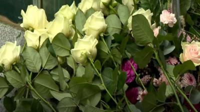 Flowers at the site of the Omagh bomb memorial