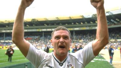 Paul Gascoigne celebrates after brilliant FA Cup free-kick