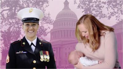 Two female candidates in front of the Capitol building