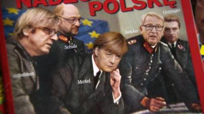 Cover of a magazine in Poland showing Angela Merkel and others