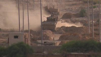 Egyptian tank as seen from Gaza side of border