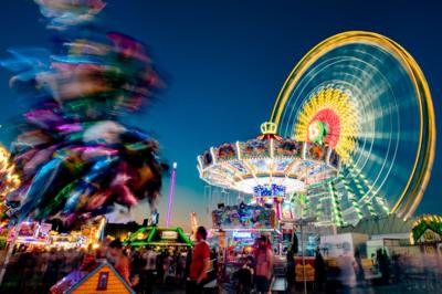 Timelapse image of a funfair at night