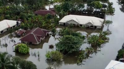 Houses half submerged by flooding