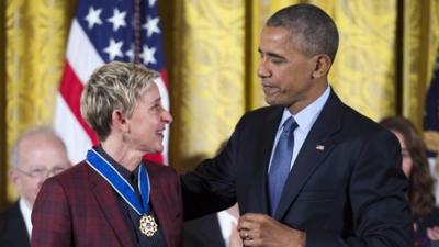 Ellen DeGeneres and Barack Obama