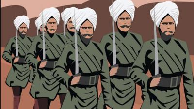 An illustration of Sikh soldiers marching