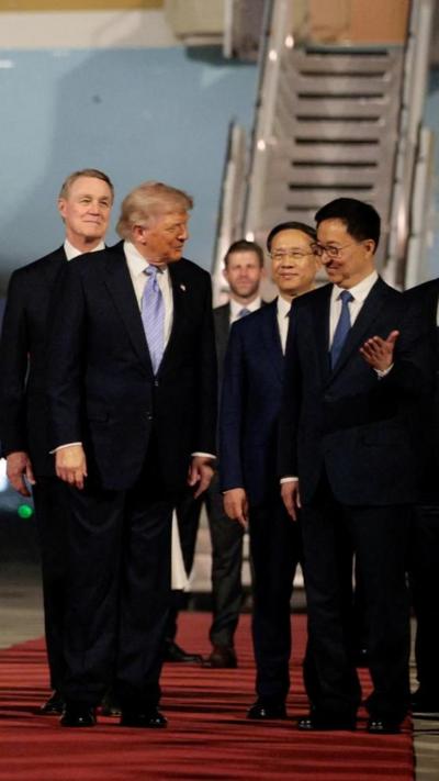 US President Donald Trump arrives in Beijing.