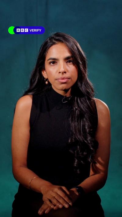 BBC Verify correspondent Merlyn Thomas speaks to the camera