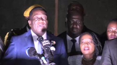 Emmerson Mnangagwa addresses supporters in Harare