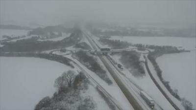 Aerial footage of a traffic jam in Norfolk