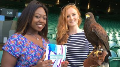 Ayshah, Rufus the Wimbledon hawk and its handler Imogen