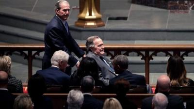 Former Presidents are among mourners at the funeral of Barbara Bush