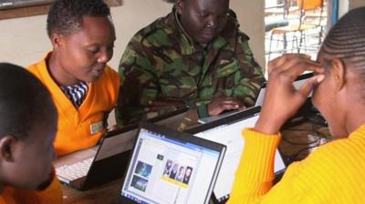 Women at Langata prison learning computer skills