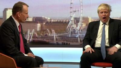 Foreign Secretary Boris Johnson jokes that Andrew Marr has stolen his best lines in a discussion on Brexit.