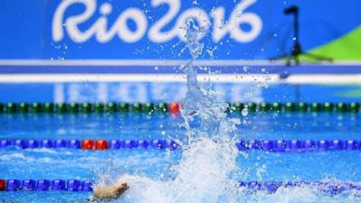 A swimmer trains at the Olympic Aquatics Stadium ahead of the Rio 2016 Olympic Games
