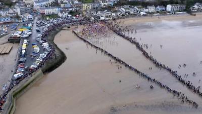 An aerial view of Saundersfoot beach