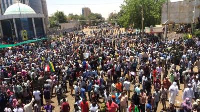 Sudan protesters in front of military headquarters in Khartoum