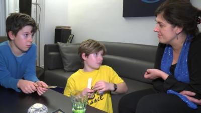 Kerri (right) discusses Paris attacks with her sons Jules and Theo, 16 November 2015