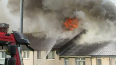 Close up of house fire