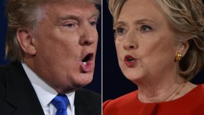 Republican nominee Donald Trump and Democratic nominee Hillary Clinton during the first presidential debate