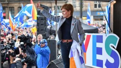 Nicola Sturgeon addresses Independence supporters gather at an IndyRef2 rally in George Square