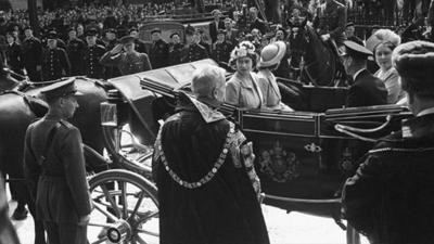 Royal Family on their way to the VE thanksgiving ceremony at St Paul's Cathedral in 1945