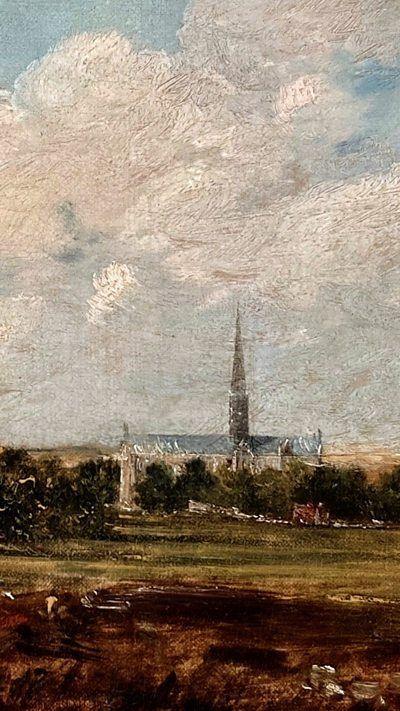 A portrait image showing part of the oil painting A View of Salisbury from Harnham