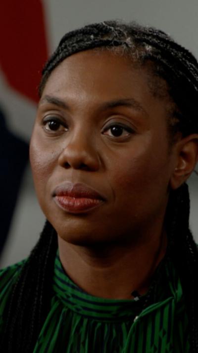 A woman with long black braided hair , she is wearing a green and black striped top.